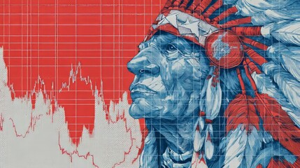 American stock market, which is depicted as a combination of typical American features and a stock chart