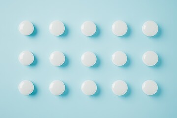 White pills in a white bottle on a blue background