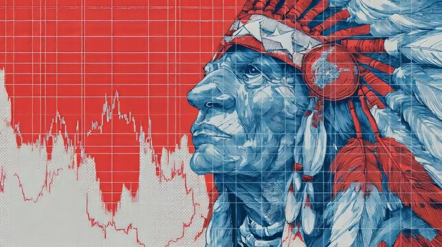 American stock market, which is depicted as a combination of typical American features and a stock chart