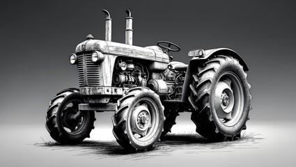 Obraz premium Hand-drawn engraving depicting a tractor