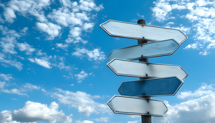Blank Directional Signs Set Against a Vibrant Sky