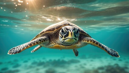 Fototapeta premium Ocean View Featuring Green Sea Turtle