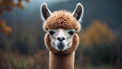 Alpaca with red hair in a natural outdoor setting