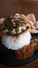 Rice with Fried Egg, Sweet Soy Sauce, and Crackers