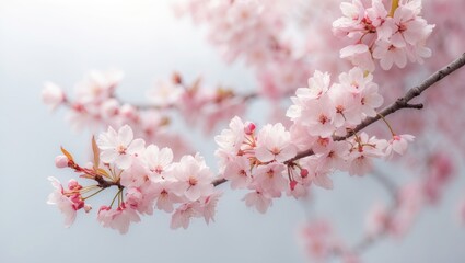 Pink flower shoots on a bough in Japanese nature