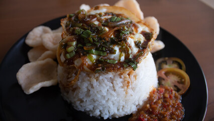 Rice with Fried Egg, Sweet Soy Sauce, and Crackers