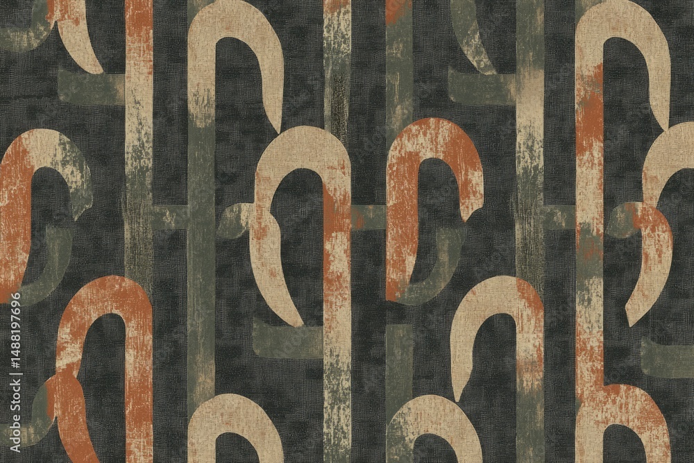 Aufkleber abstract art featuring curved and straight lines with a textured background in a muted color palette
