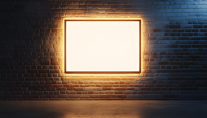 Empty Lit Frame Mounted on a Brick Wall