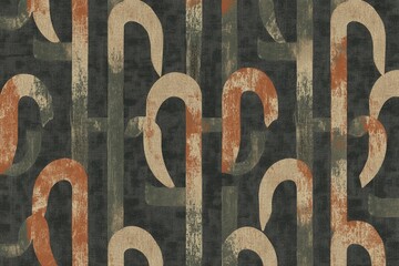 Abstract art featuring curved and straight lines with a textured background in a muted color palette.