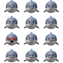 Cartoon dolphin faces showing various emotions