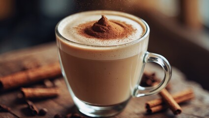 The aroma of the chai latte is enriched with spices like cinnamon, cardamom, and cloves, offering a delightful scent. The foam may be finished with a sprinkle of cinnamon.