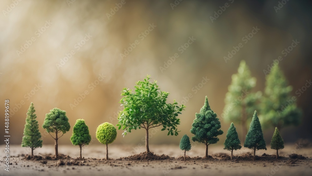 Aufkleber world environment day, small trees of different sizes set against a backdrop, emphasizing the concep