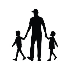 Father Walking With Children.
