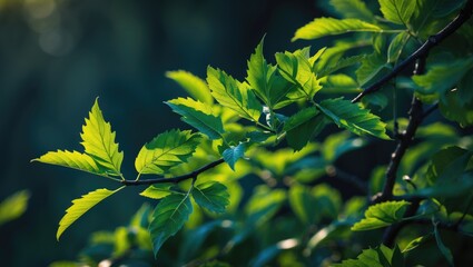 Green foliage and new buds emerging on Carpinus betulus during spring in natural landscape