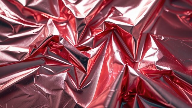Glossy rose gold foil texture backdrop, design of wrinkled and wavy wrapping paper.