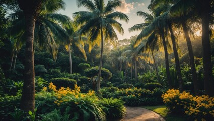 Bright Tropical Garden Landscape With