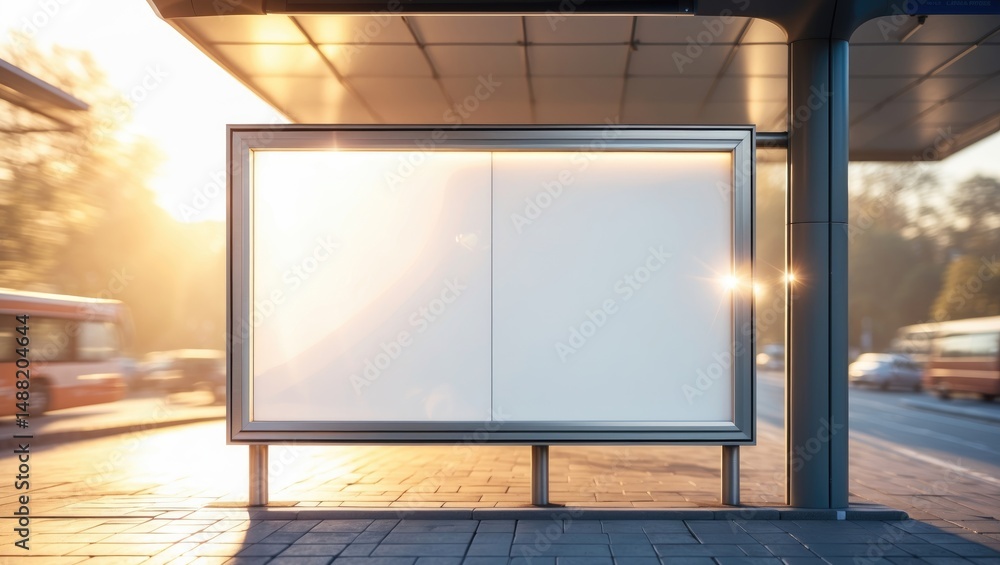 Aufkleber horizontal mockup of an empty lightbox at the bus stop in sunlight