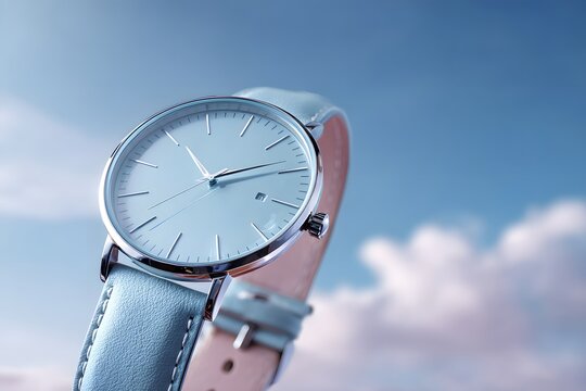 Elegant Minimalist Watch Against a Soft Blue Sky Background