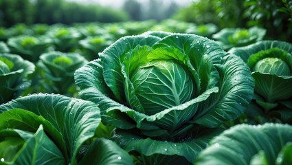 Fototapeta premium Cabbage is a vegetable from the family, recognized for its round or oval shape and tightly packed leaves forming a head.