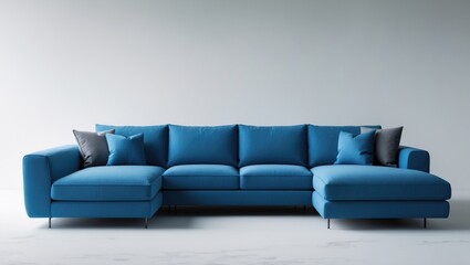 Fototapeta premium A blue sofa with a pull-out bed set against a white background