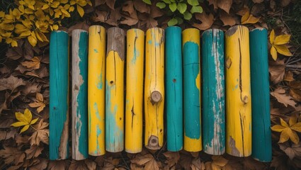 Wood logs with vibrant colors used as jumping obstacles