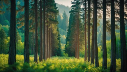 Naklejka premium Woodland of towering cedar trees