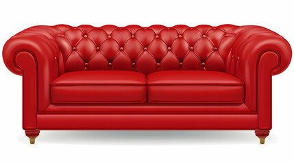 Red leather Chesterfield sofa, elegant living room furniture, isolated on white background, for home decor catalogs