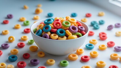 Table with a bowl of colorful corn rings
