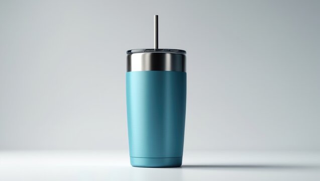 Durable stainless steel tumbler featuring a sleek design, ideal for custom printing or mockups. Great for promotional purposes, gifts, or daily hydration.