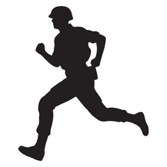 Silhouette of a army, soilder ,running in a white backraund