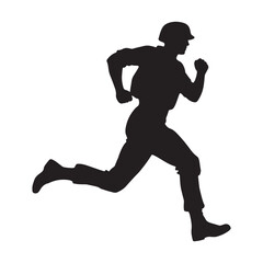 Silhouette of a army, soilder ,running in a dynamic pose
