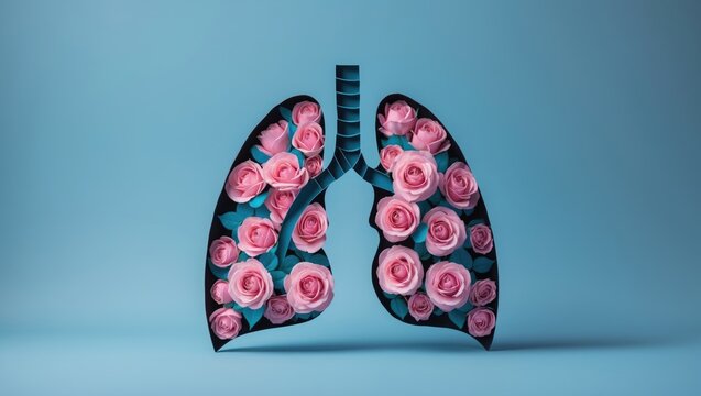 Cut out rose symbols on a blue backdrop. Concept of healthcare and medicine.