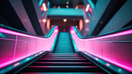 Urban Shopping Mall Interior Featuring a Blur Modern Escalator with Futuristic Lighting
