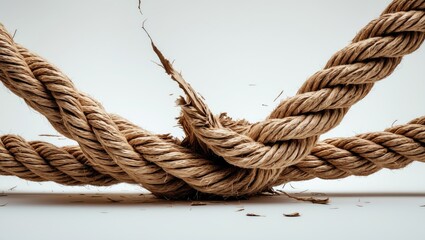 Tear in rope with a white background