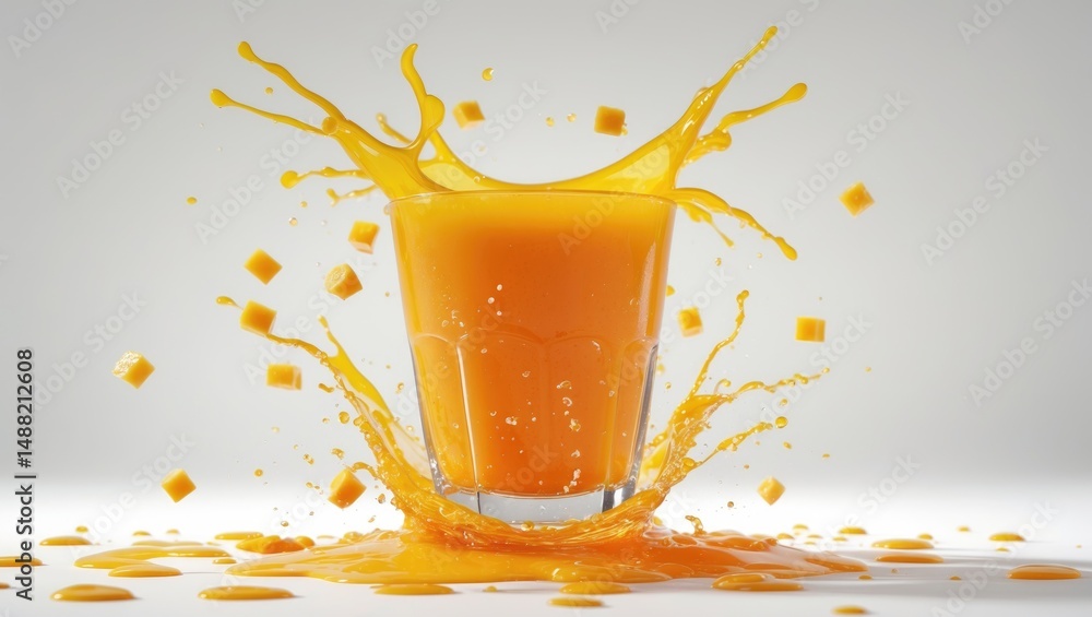 Poster chilled glass of freshly squeezed juice containing tiny fragments. isolated juice on a white backgro