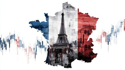 France stock market, which is depicted as a combination of typical France features and a stock chart