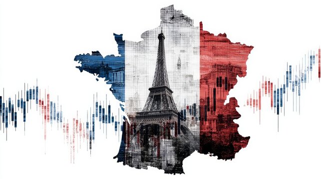 France stock market, which is depicted as a combination of typical France features and a stock chart - Powered by Adobe