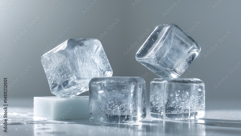 Poster a collection of three ice cubes, separated by a background.