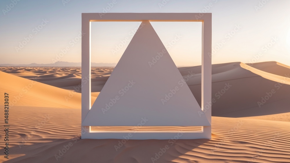 Poster render of an abstract modern minimal backdrop featuring a blank frame, basic geometric forms, and a 