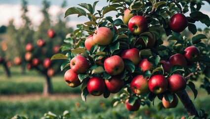 Fototapeta premium Orchard's apple harvest is prepared for picking