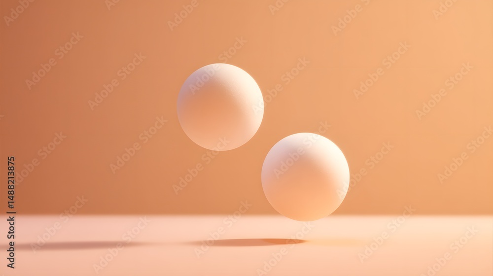 Poster two floating spheres on soft beige background in minimalist design
