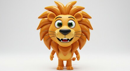 Cute Cartoon Lion Standing with Happy Expression and Big Eyes