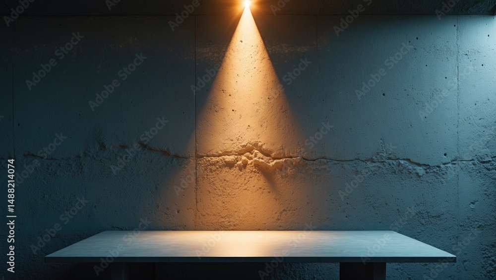 Poster unoccupied tabletop next to a wall. wall's abstract pattern. mockup for product display. copy space 