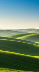 Rolling Green Hills Under A Clear Blue Sky Landscape