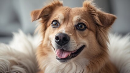 Close-up portrait of a dog with a slight smile