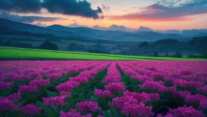 Obraz premium Floral landscape featuring mountains and sky in the background