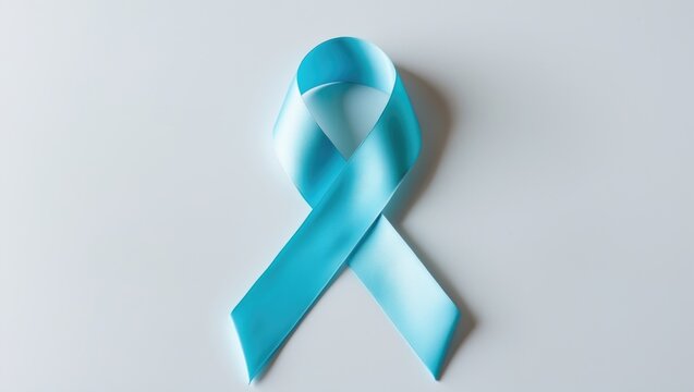 Turquoise ribbon on a white background with clipping path for awareness raising