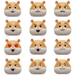Cartoon hamster faces with different expressions