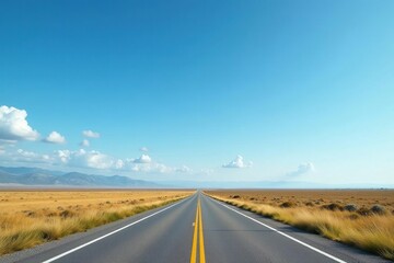 Empty cycling lane stretches towards distant horizon under clear sky , escape, stretch
