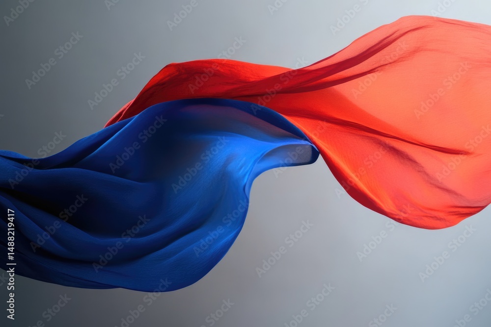 Aufkleber abstract image of flowing red and blue fabric against a neutral gray background, creating a dynamic 